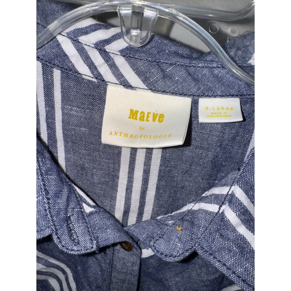 Maeve Blue and White Striped Ruffle Peplum Blouse - Picture 4 of 7